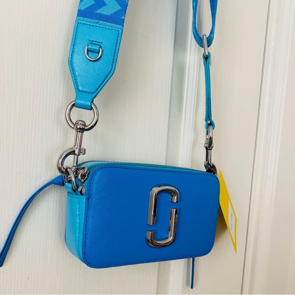 $325 NWT Marc Jacobs Blue Leather Webbing Strap Snapshot Camera Crossbody Bag - Picture 4 of 12